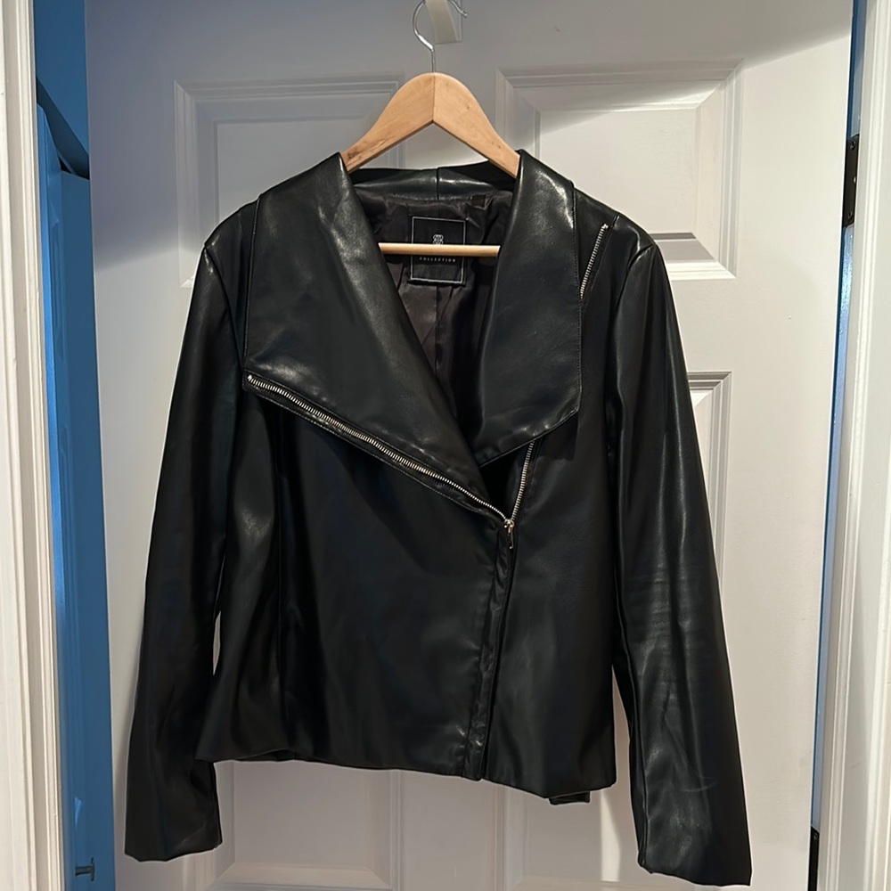 Black Bagatelle Faux Leather Jacket with Shawl collar.  Like New - worn once!